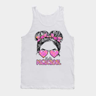 Kids Hello Preschool Messy Bun Girls Pre-k Back To School Tank Top